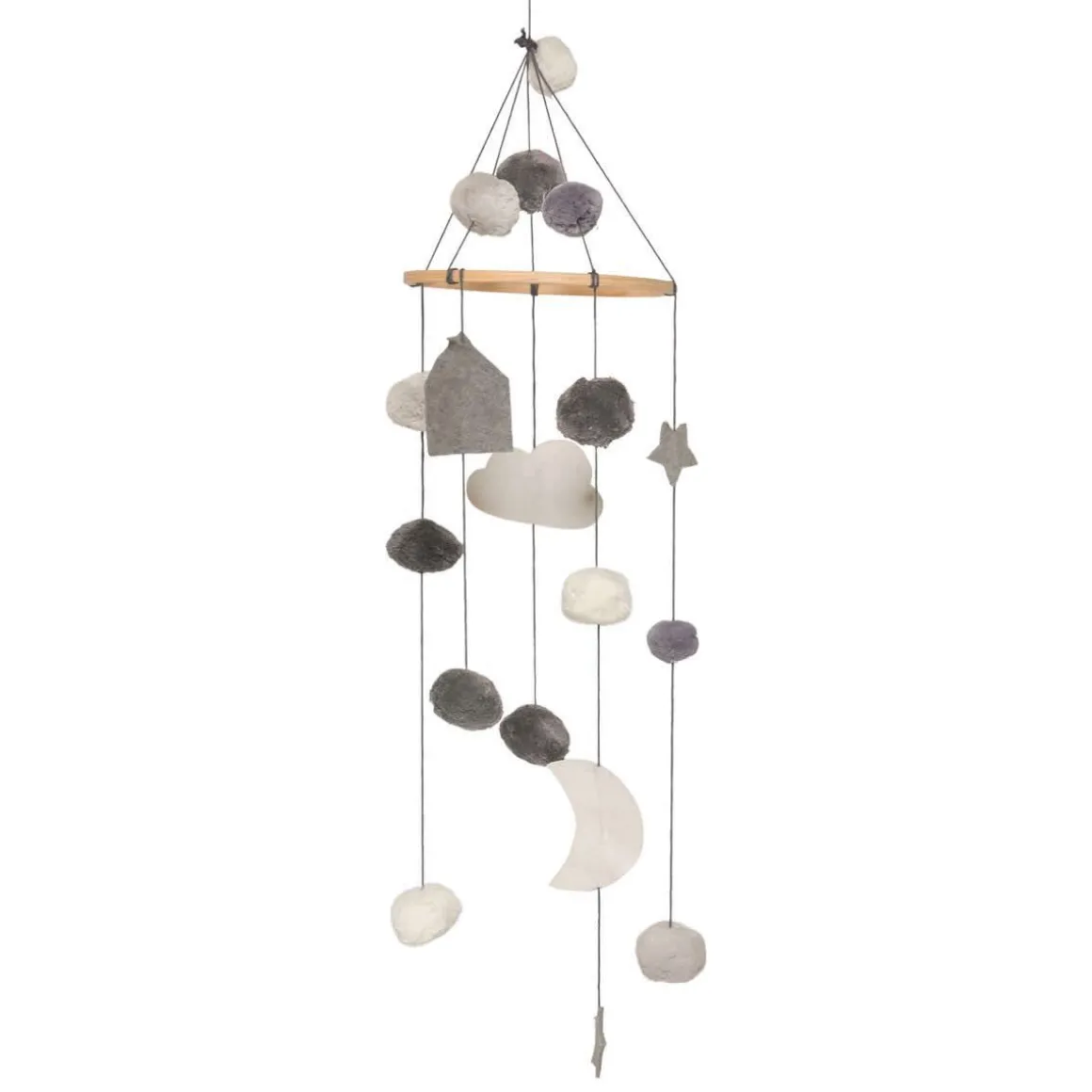 Baby mobile van natuurlijke materialen | 60 x 20 cm | Grijstinten