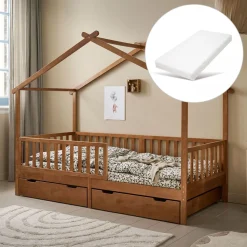 BEDHUISJE / EENPERSOONSBED u00abMAISONu00bb | 200 X 90 CM | WALNOOT