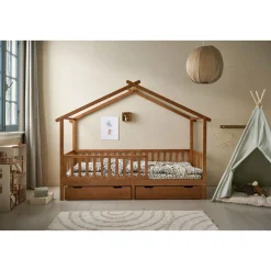 BEDHUISJE / EENPERSOONSBED u00abMAISONu00bb | 200 X 90 CM | WALNOOT