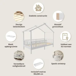 BEDHUISJE / EENPERSOONSBED u00abMAISONu00bb | 200 X 90 CM | WIT
