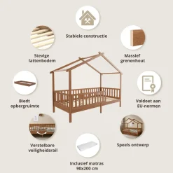 BEDHUISJE / EENPERSOONSBED u00abMAISONu00bb | 200 X 90 CM | WALNOOT