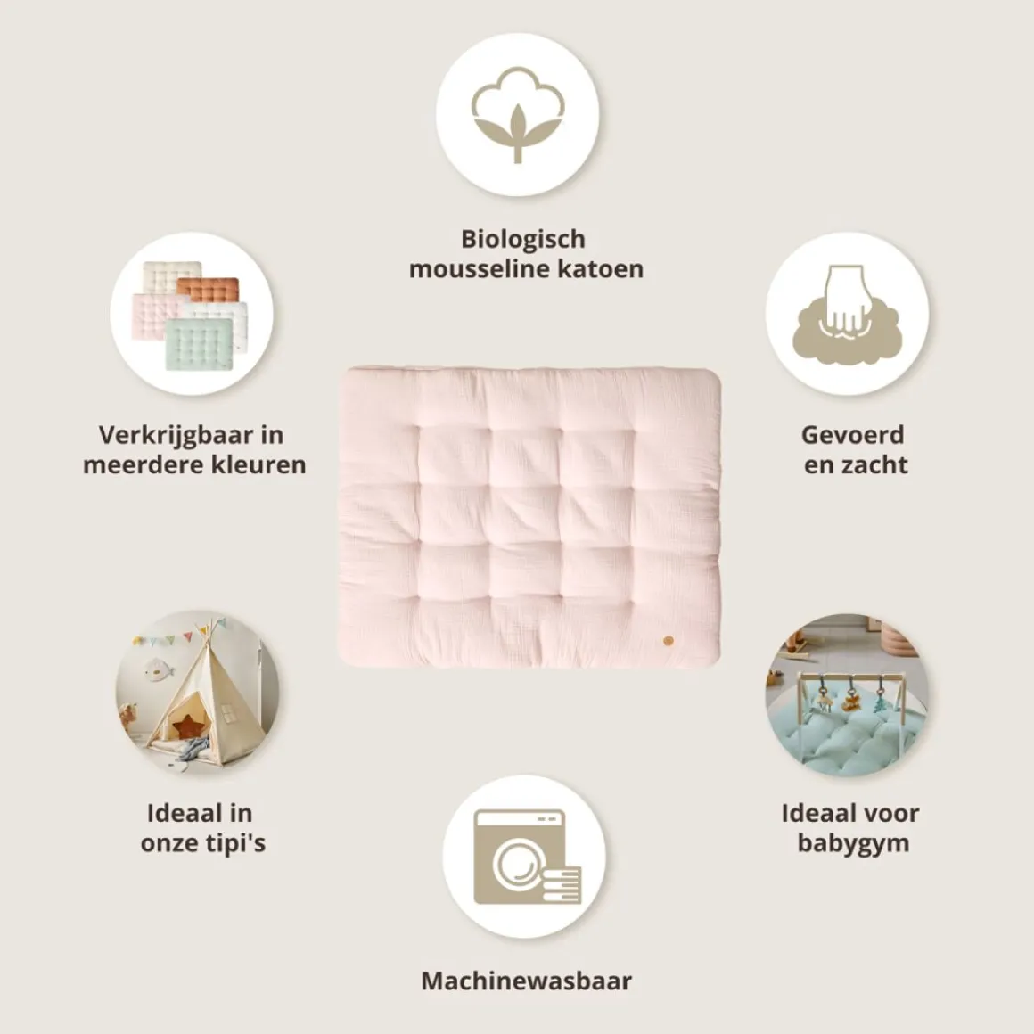 Biologisch katoenen speelkleed Biscuit | 110x85cm | Zacht roze