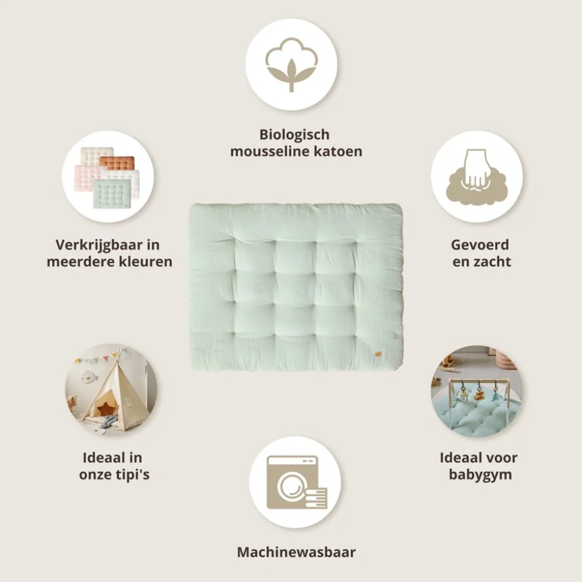 Biologisch katoenen speelkleed baby Biscuit | 110x85cm | Groen