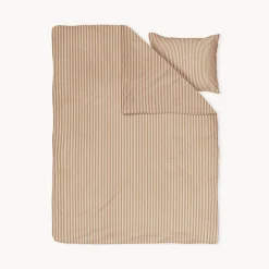 DEKBEDOVERTREKSET 140 X 200 CM u00abSTRIPEDu00bb | BEIGE EN CARAMEL