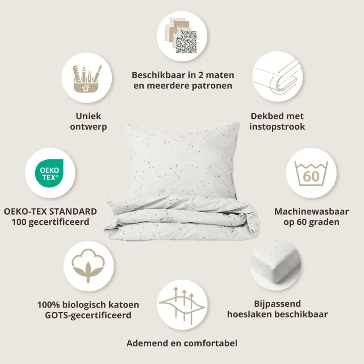 DEKBEDOVERTREKSET 140 X 200 CM u00abSTARSu00bb | OFF-WHITE MET STERREN