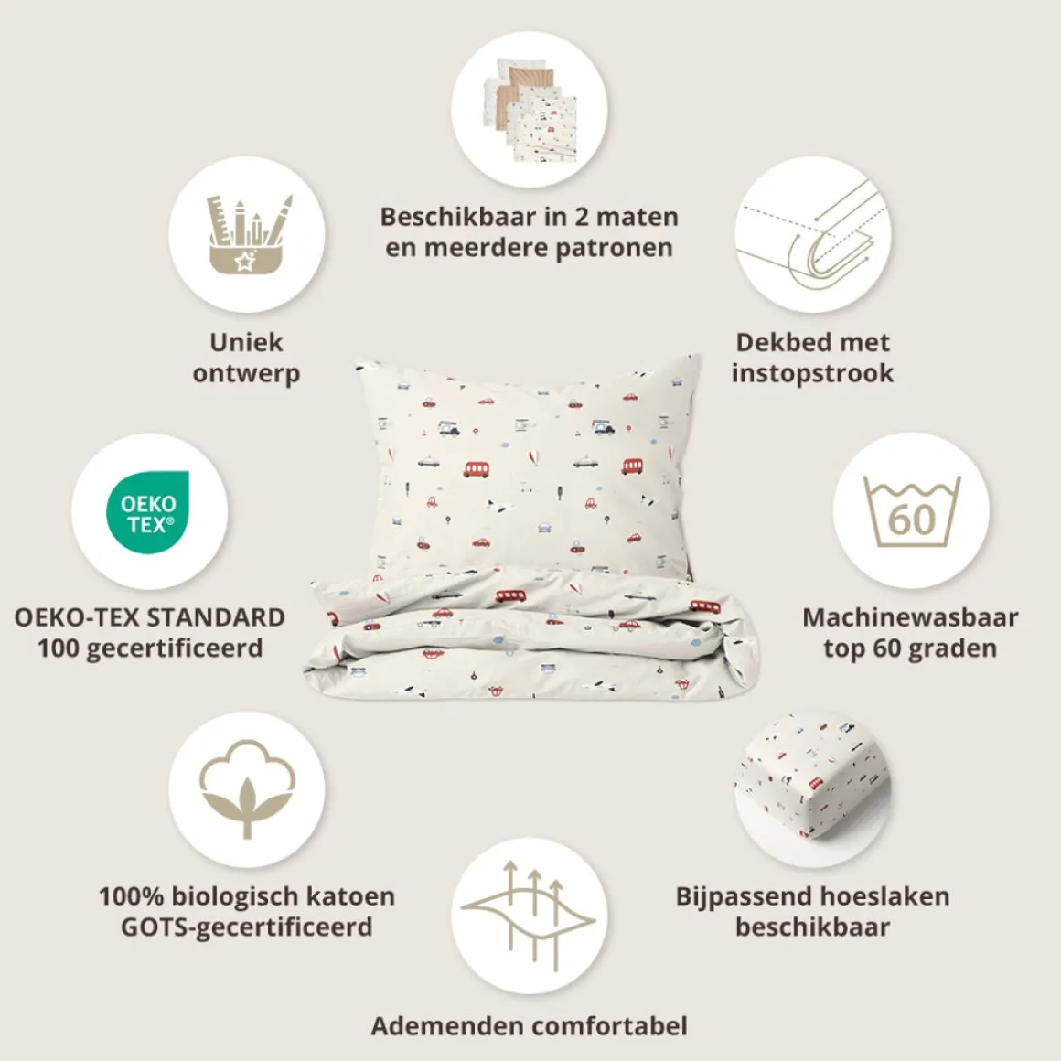 DEKBEDOVERTREKSET 120 X 150 CM u00abVEHICLESu00bb | BEIGE