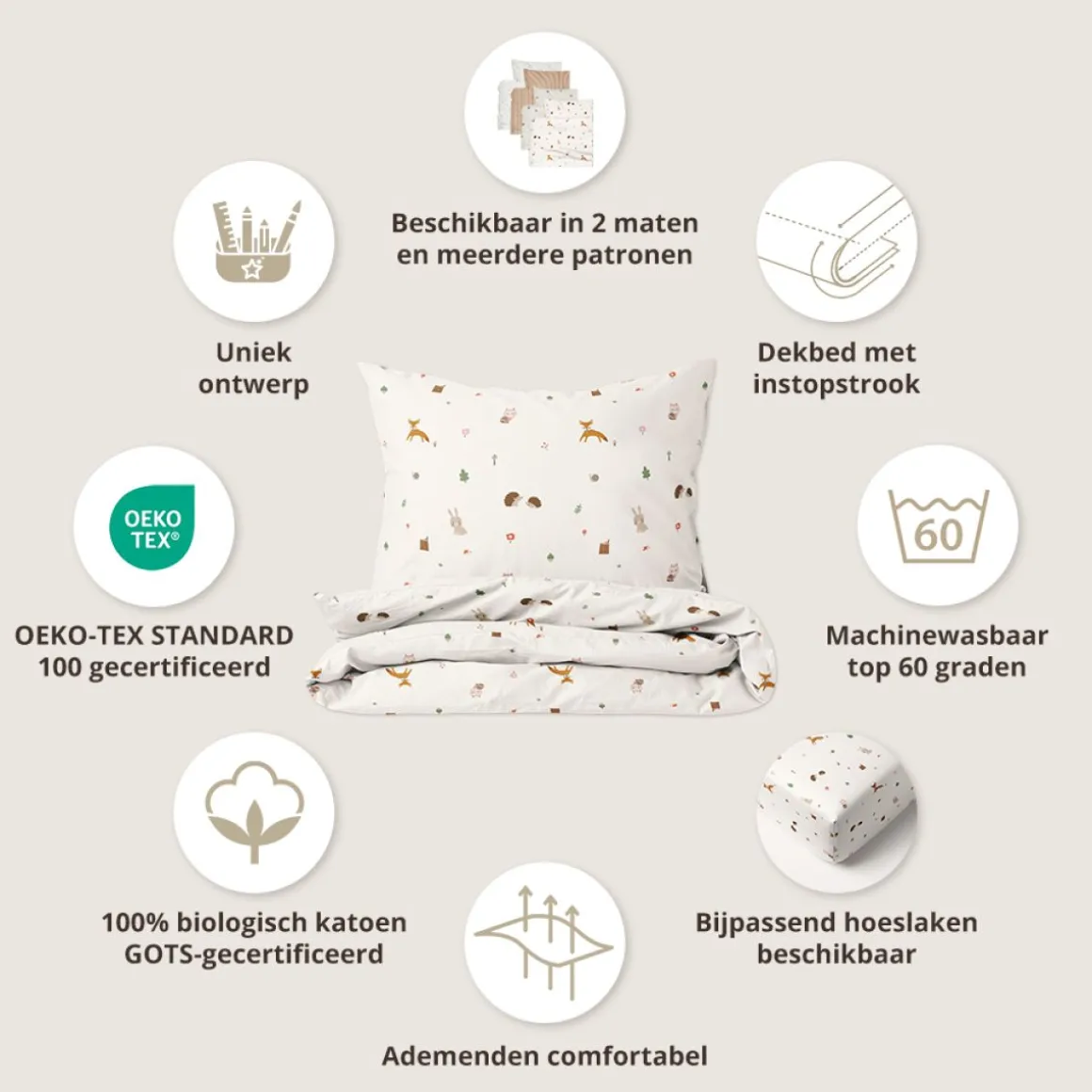 DEKBEDOVERTREKSET 120 X 150 CM u00abWOODLANDu00bb | OFF-WHITE