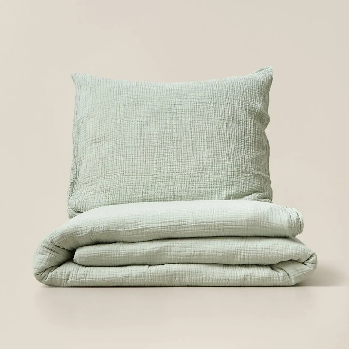 Dekbedovertrekset Mousseline katoen (GOTS) 200x140cm, incl. kussenhoes | Groen