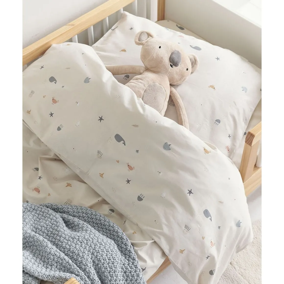 DEKBEDOVERTREKSET 140x200 u00abSEA LIFEu00bb | BEIGE-ZAND