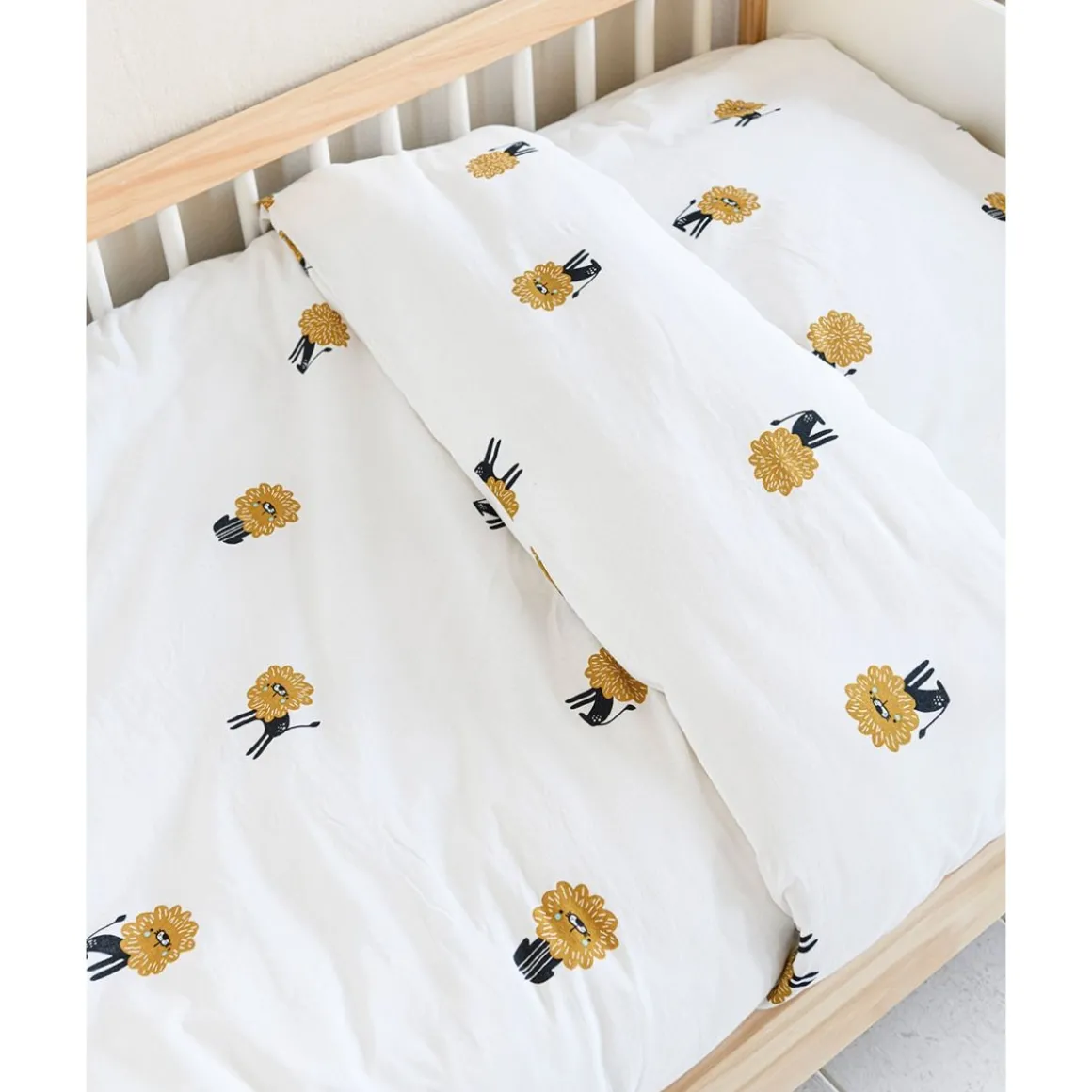 Eenpersoons dekbedovertrek incl kussenhoes u00abLeo de Leeuw u00bb (GOTS) 140x200cm | Wit