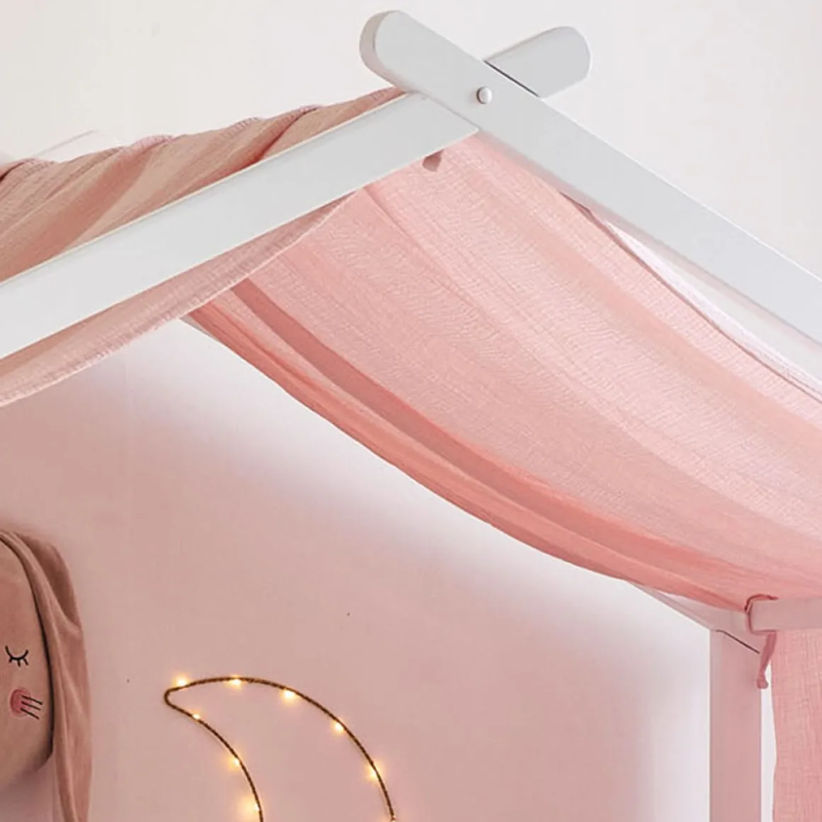 GORDIJN VOOR BEDHUISJE u00abMAISONu00bb | 80 X 160 CM | MOUSSELINE KATOEN | ROZE