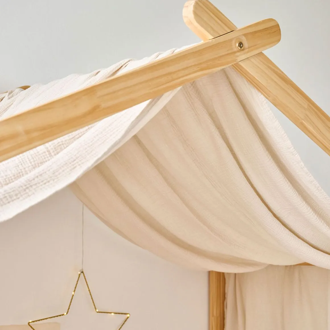 GORDIJN VOOR BEDHUISJE u00abMAISONu00bb | 80 X 160 CM | MOUSSELINE KATOEN | BEIGE