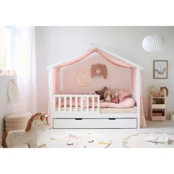 GORDIJN VOOR BEDHUISJE u00abMAISONu00bb | 90 X 200 CM | MOUSSELINE KATOEN | ROZE