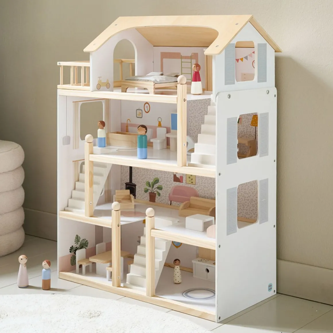 GROOT HOUTEN POPPENHUIS u00abBLANCHEu00bb | INCL. 19-DELIGE MEUBELSET | 80 cm | WIT