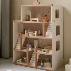 GROOT HOUTEN POPPENHUIS u00abFLEURu00bb | INCL. 19-DELIGE MEUBELSET | 87 cm | BEIGE & WALNOOT