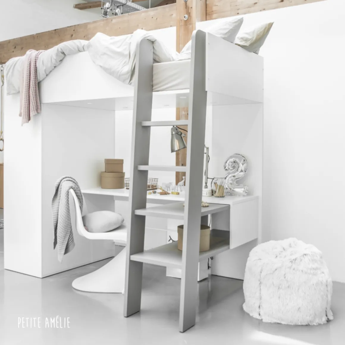 Hoogslaper u00abOmbreu00bb 200x90 | Kinder bed, bureau & kast in u00e9u00e9n