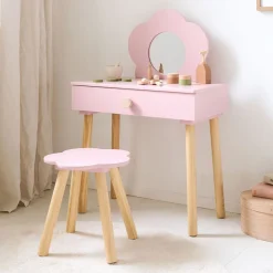 HOUTEN KAPTAFEL MET SPIEGEL EN STOEL u00abFLEURu00bb | ROZE