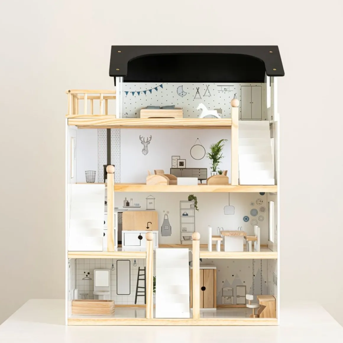 Houten poppenhuis meubels 19-delige set WIT / HOUT