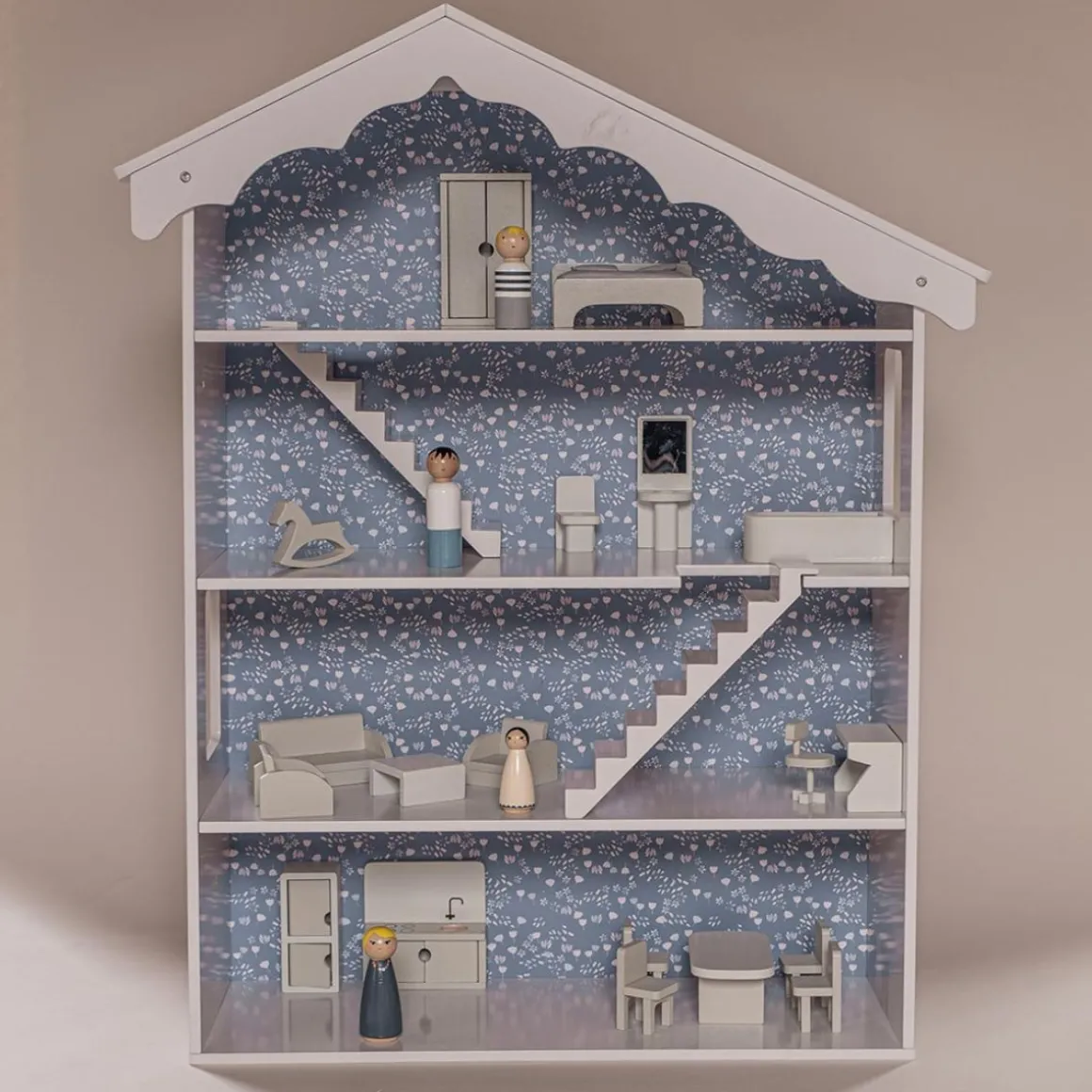 Houten poppenhuis meubels 19-delige set MINT GRIJS