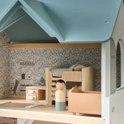 HOUTEN POPPENHUIS u00abCAMPAGNEu00bb | INCL. 14-DELIGE MEUBELSET | 81 CM | WIT & PASTELBLAUW