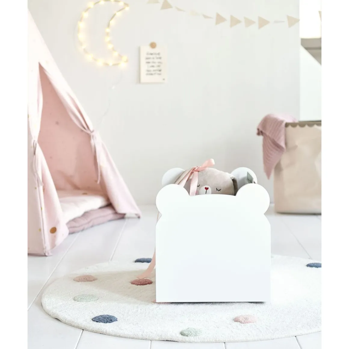 Houten speelgoedkist / boekenkist met wieltjes u00abTedu00bb | wit
