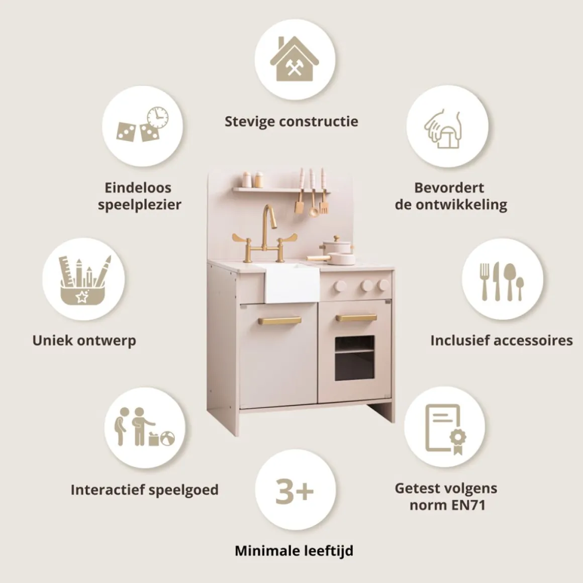 Houten Speelkeuken | inclusief 7 accessoires | Roze