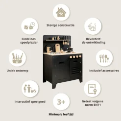 HOUTEN SPEELKEUKEN | u00abMu00dbREu00bb | MET 13-DELIGE KEUKENSET | ZWART