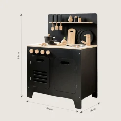 HOUTEN SPEELKEUKEN | u00abMu00dbREu00bb | MET 13-DELIGE KEUKENSET | ZWART