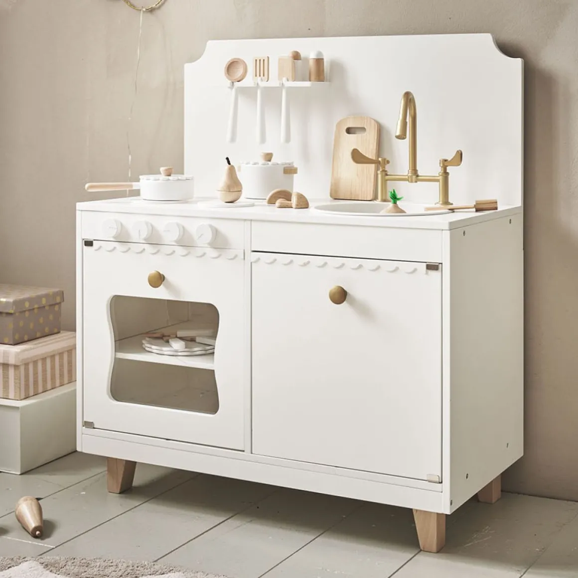 Houten Speelkeuken | u00abSorbieru00bb | Wit | Met 13-delige witte keukenset