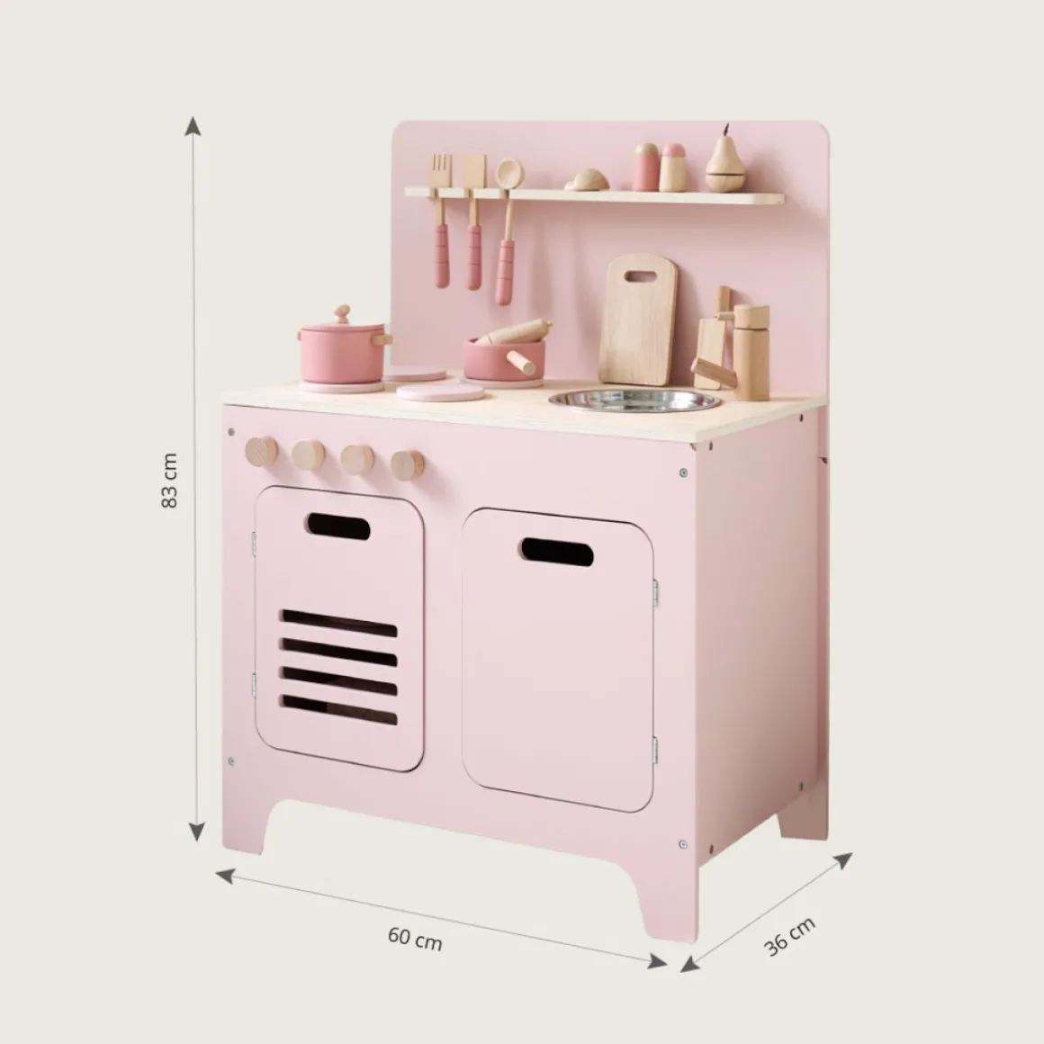 Houten Speelkeuken u00abROSEu00bb | inclusief 13 accessoires | Roze