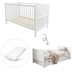 3 in 1 Meegroeibed Evolutif Aurore incl 10 cm premium matras 0-4 jaar | WIT