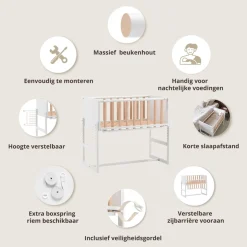 2-IN-1 CO-SLEEPER / AANSCHUIFBEDJE u00abNUAGEu00bb | WIT EN NATUREL