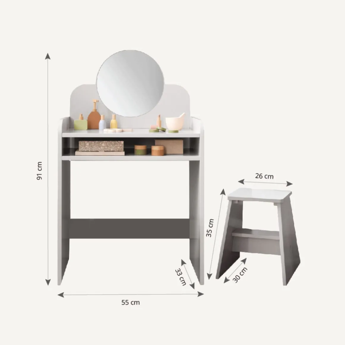 KINDER KAPTAFEL VAN HOUT | u00abBELLEu00bb | WIT | MET SPIEGEL EN STOEL