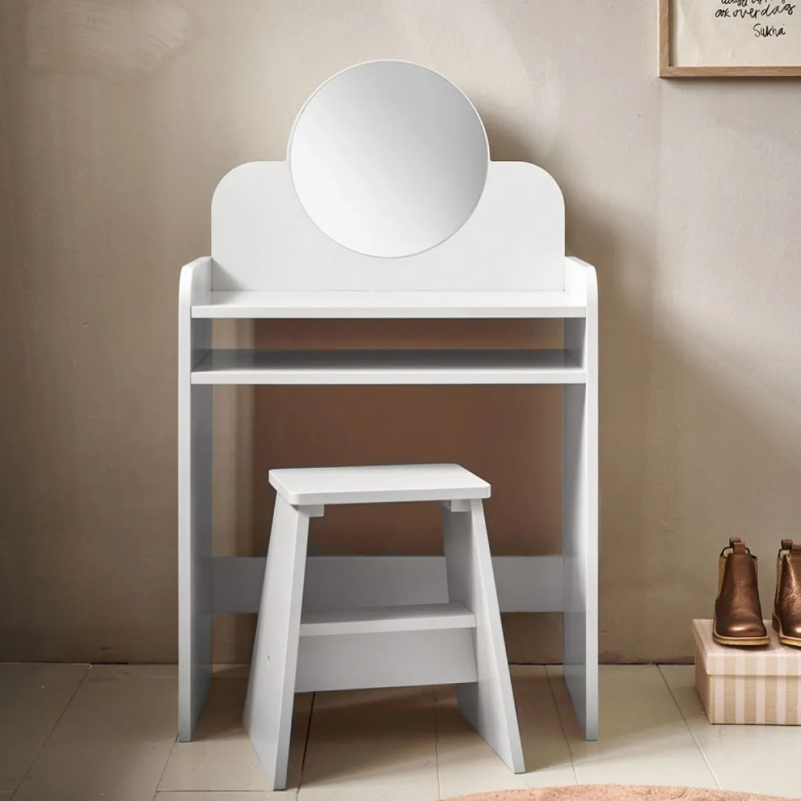 KINDER KAPTAFEL VAN HOUT | u00abBELLEu00bb | WIT | MET SPIEGEL EN STOEL