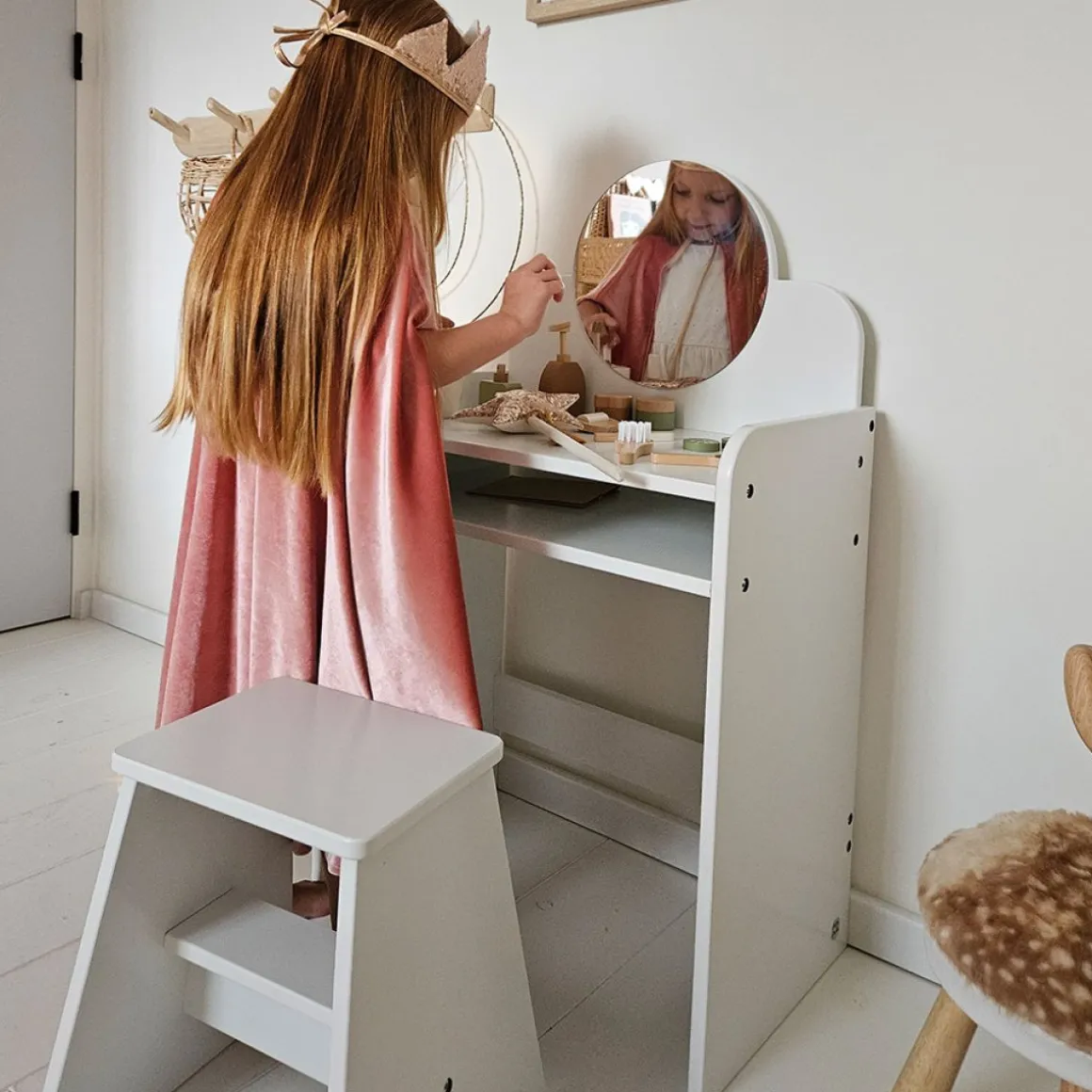 KINDER KAPTAFEL VAN HOUT | u00abBELLEu00bb | WIT | MET SPIEGEL EN STOEL