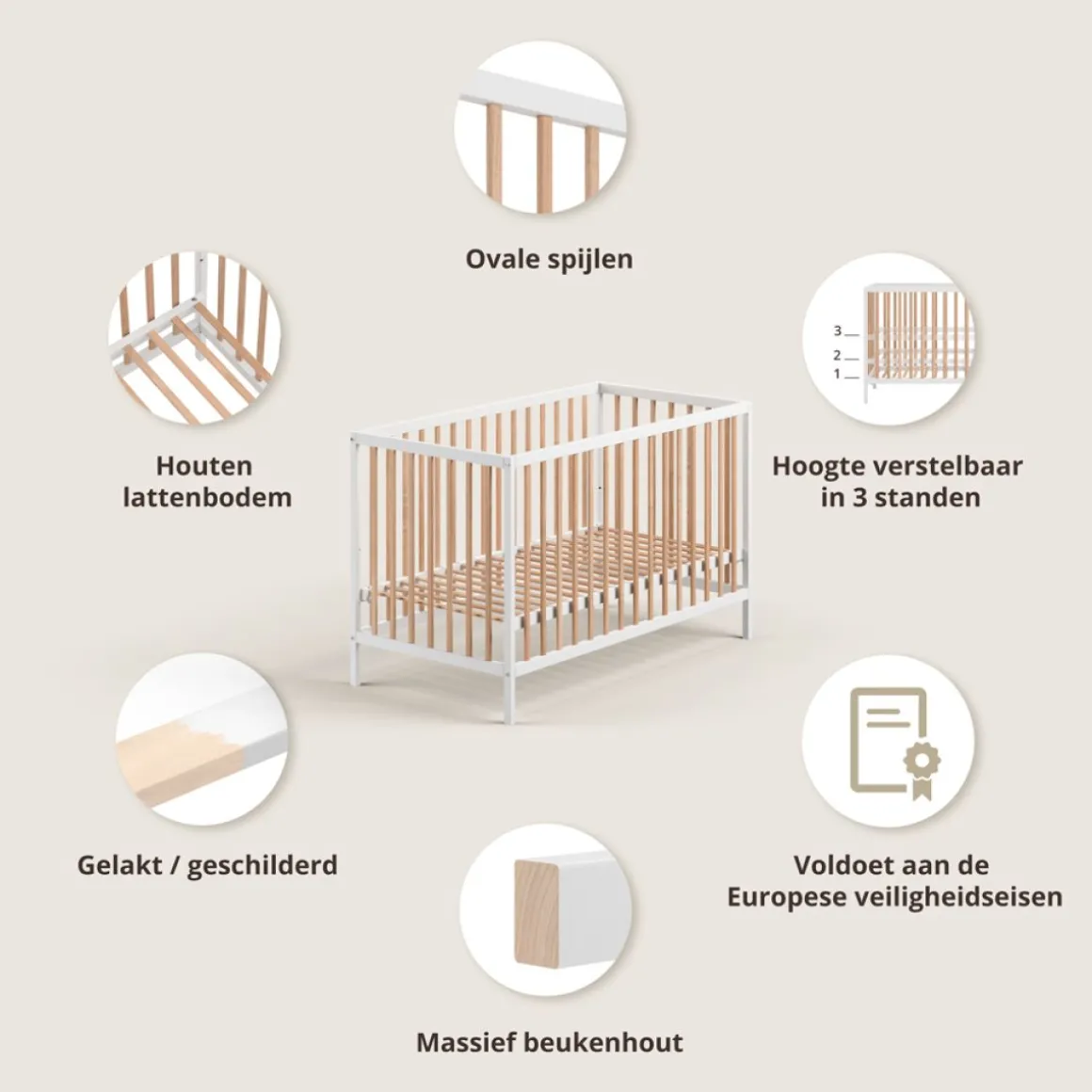 LEDIKANT u00abHETREu00bb | 60 X 120 CM | WIT EN NATUREL