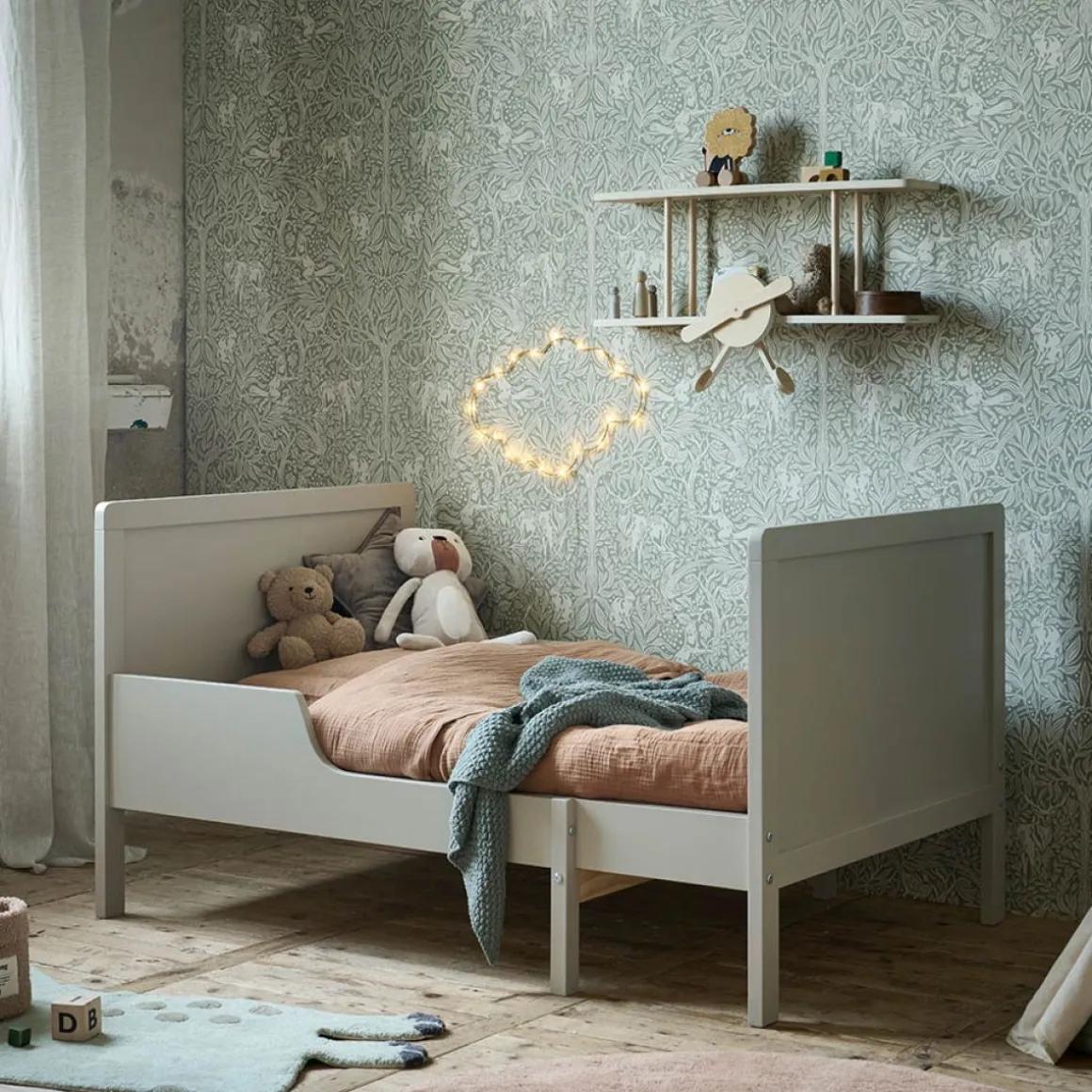 MEEGROEIBED / PEUTERBED u00abBRUMEu00bb INCL. LATTENBODEM | 80 X 140-200 CM | GRIJS