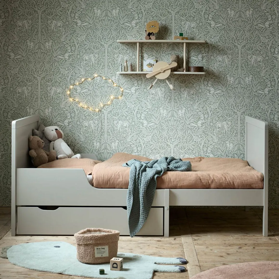 MEEGROEIBED / PEUTERBED u00abBRUMEu00bb INCL. LATTENBODEM | 80 X 140-200 CM | GRIJS