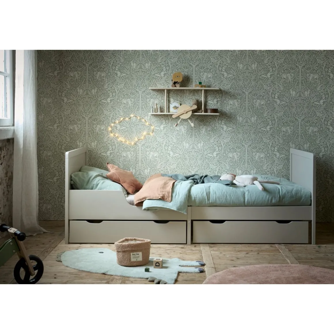 MEEGROEIBED / PEUTERBED u00abBRUMEu00bb INCL. LATTENBODEM | 80 X 140-200 CM | GRIJS