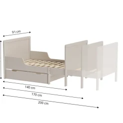 MEEGROEIBED / PEUTERBED u00abBRUMEu00bb INCL. LATTENBODEM | 80 X 140-200 CM | GRIJS