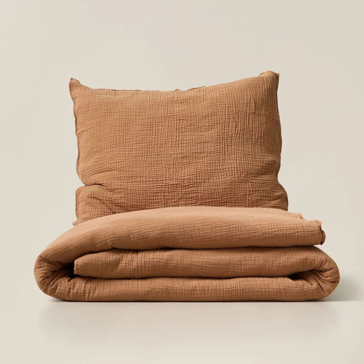 MOUSSELINE DEKBEDOVERTREKSET 120 X 150 CM INCL. KUSSENHOES | CARAMEL