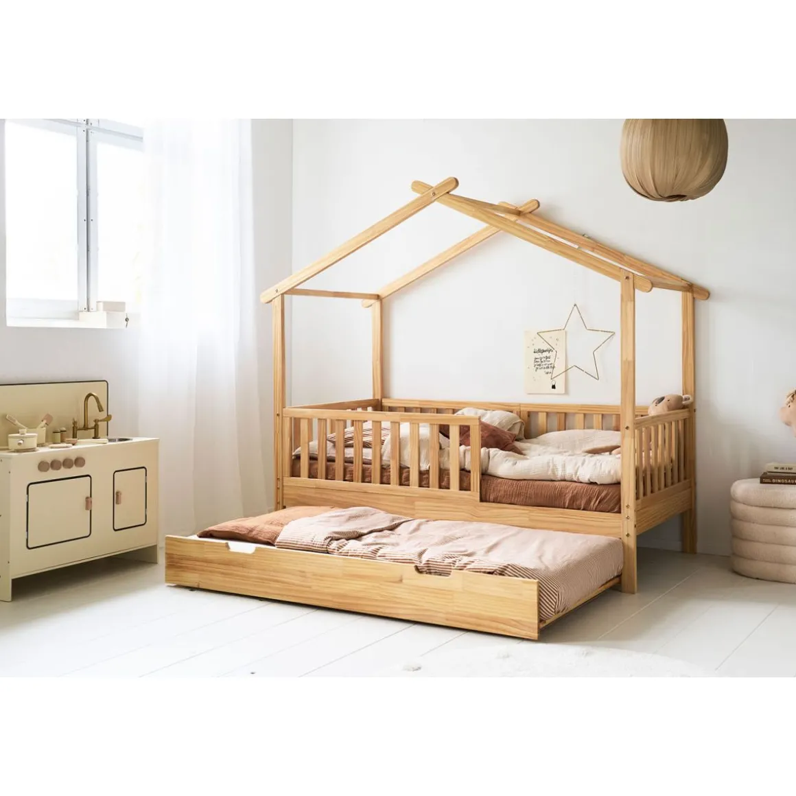 ONDERSCHUIFBED VOOR BEDHUISJE u00abMAISONu00bb (80 X 160 CM ) | NATUREL