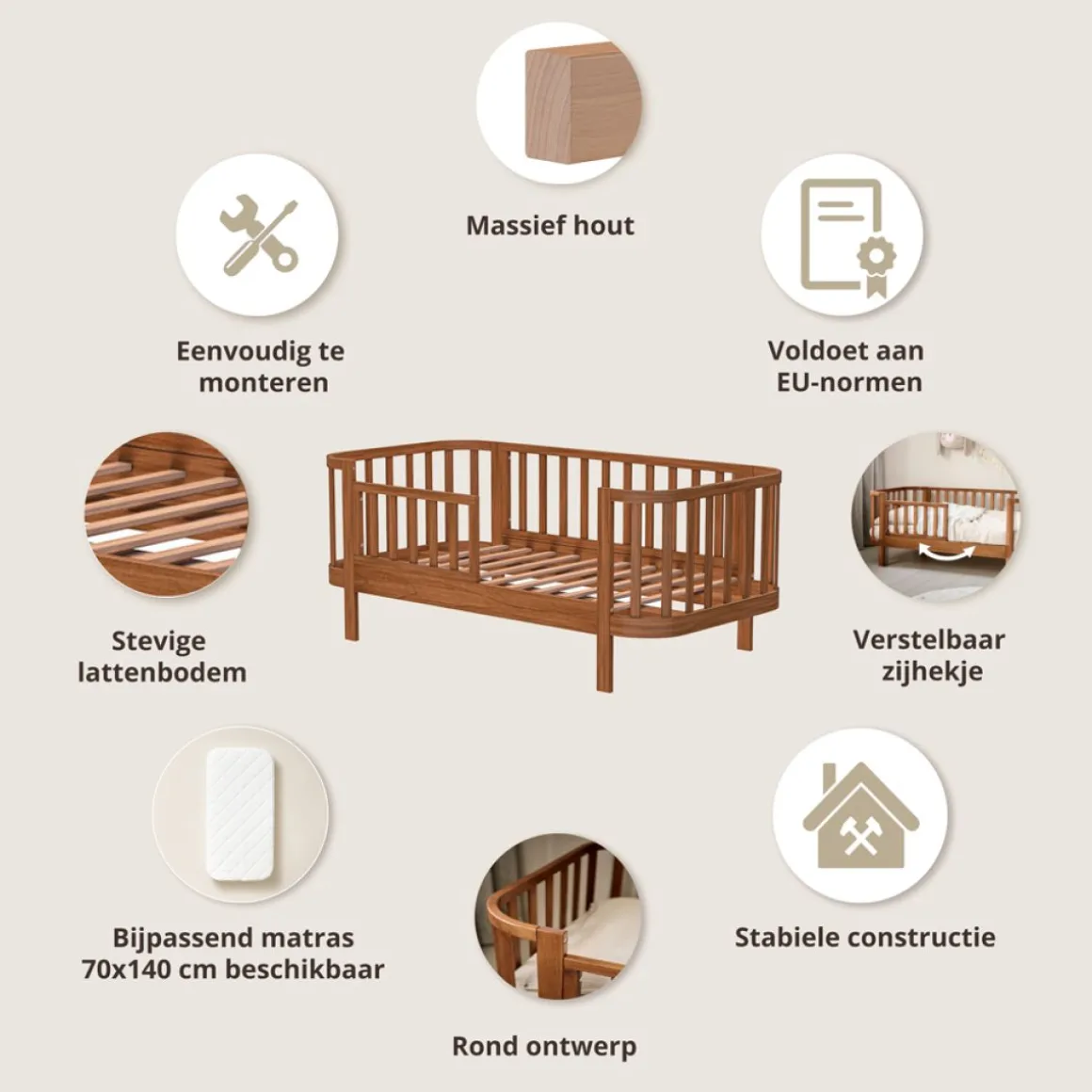 OVAAL PEUTERBED u00abCOCOONu00bb | 70 X 140 CM | WALNOOT