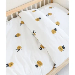 Premium hoeslaken leeuw u00abLeou00bb voor peuterbed 70x140cm GOTS | Wit