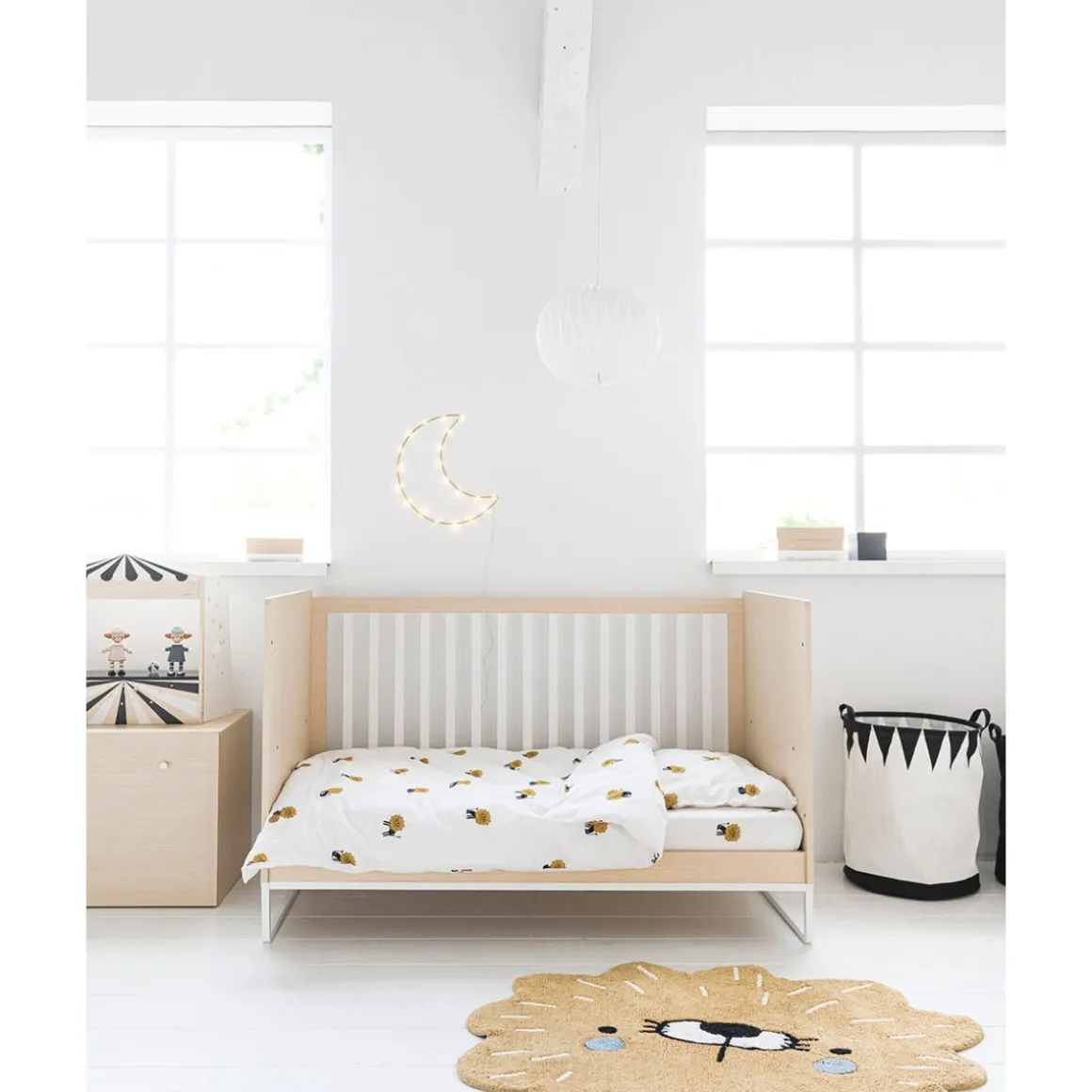 Premium hoeslaken leeuw u00abLeou00bb voor peuterbed 70x140cm GOTS | Wit