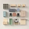 Retro houten poppenhuis meubels | 16-delige set