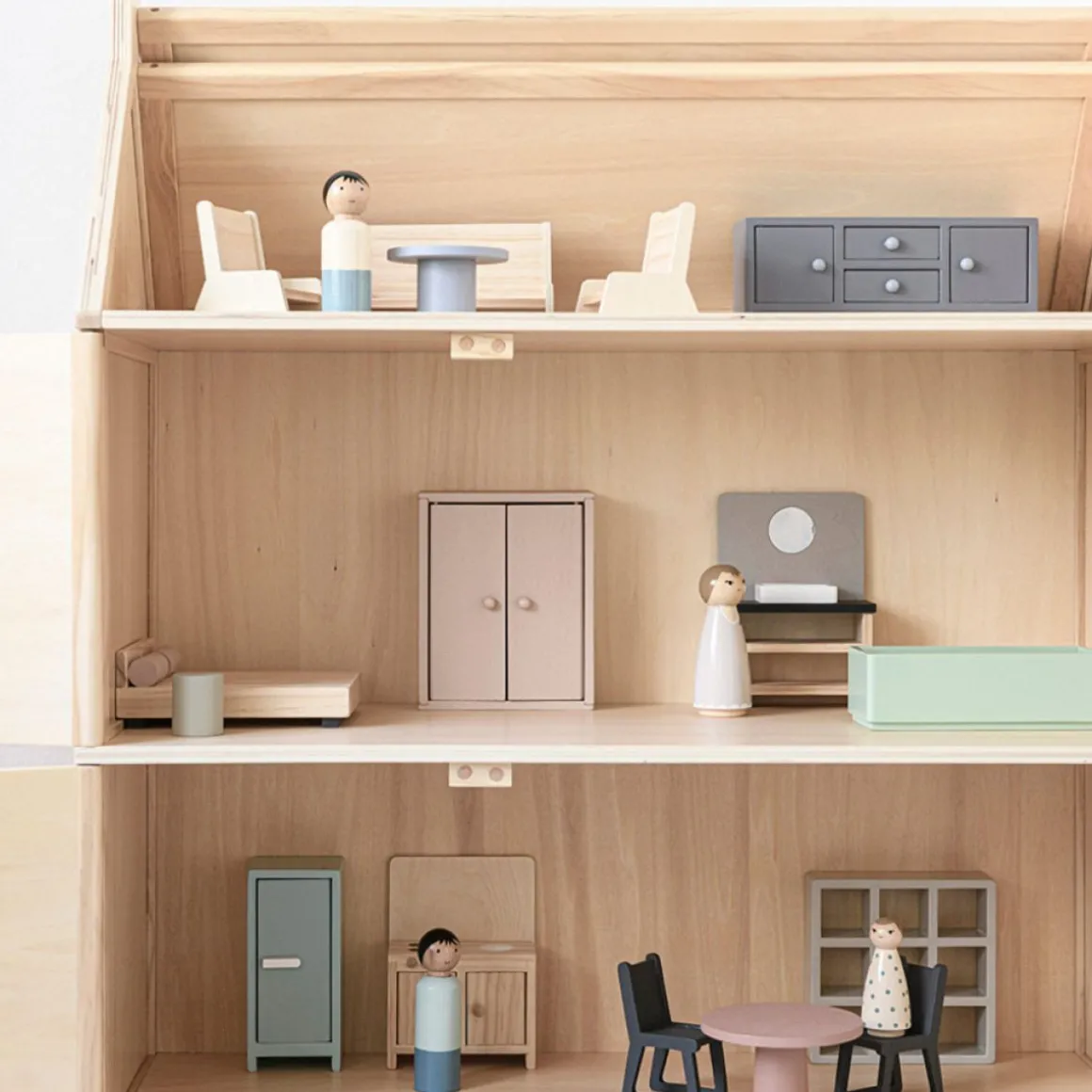 Retro houten poppenhuis meubels | 16-delige set