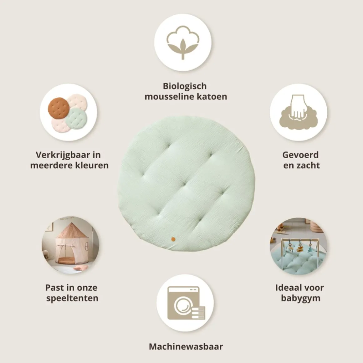 ROND SPEELKLEED u00d8100 CM | MOUSSELINE KATOEN | GROEN