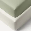 SET VAN 2 BIOLOGISCH KATOENEN JERSEY HOESLAKENS 40/45 X 90 CM | WIT EN OLIJFGROEN