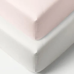 Set van 2 Jersey hoeslakens 40/45x90 cm | Wit en licht roze